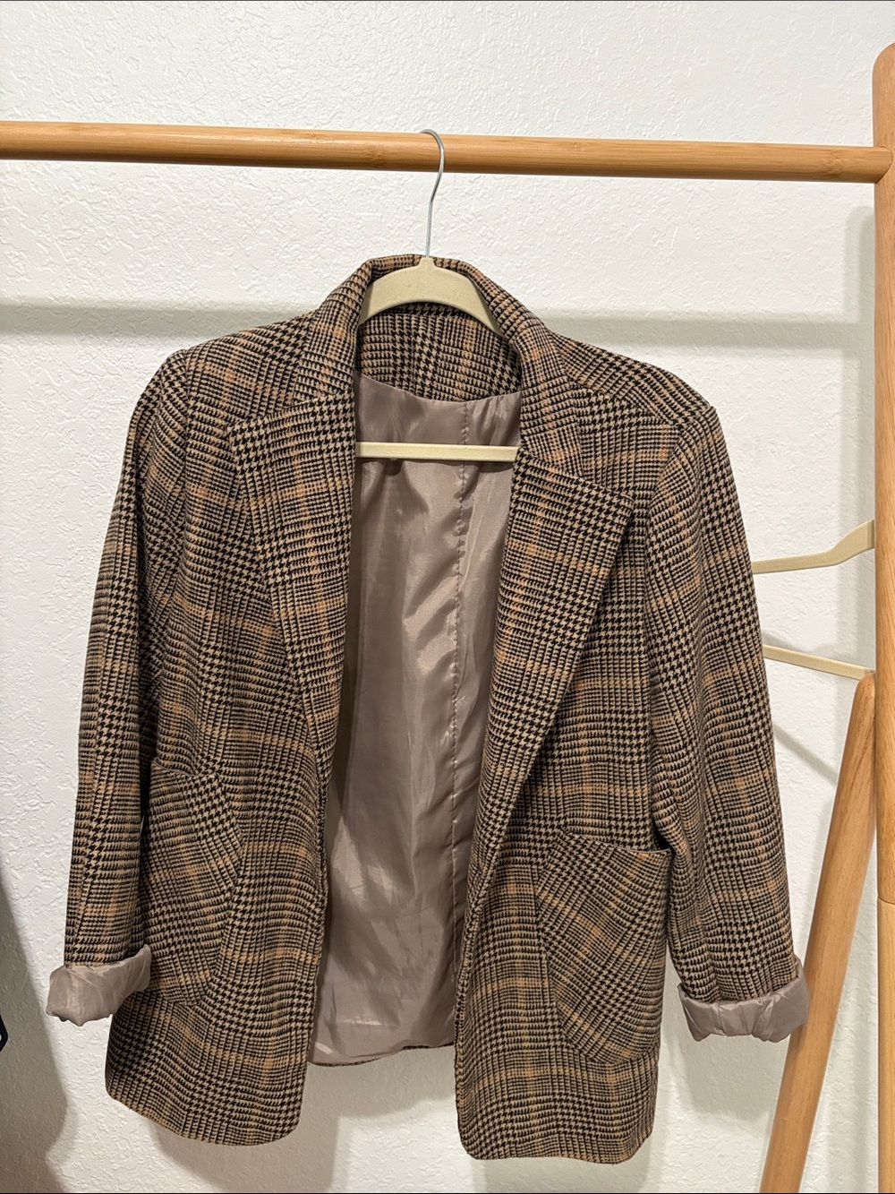 SHEIN Women's Brown Plaid Blazer Jacket